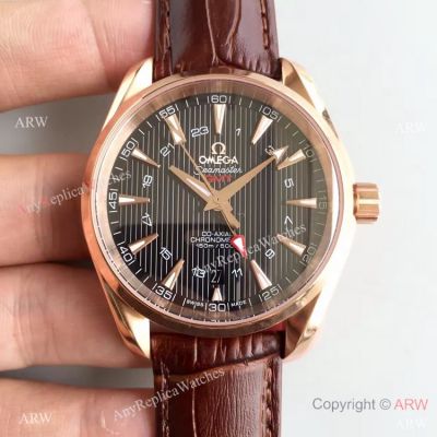 Replica Swiss Omega Seamaster GMT 150M Watch Rose Gold Black Dial